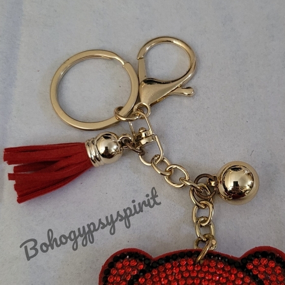 Bling Teddy Bear Crystal Rhinestone Keychain Bag Charm With Red Tassel - Picture 7 of 15
